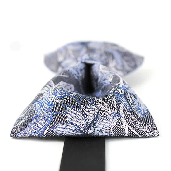 Pajarita de seda con estampado de flores y hojas en gris y azul para hombre