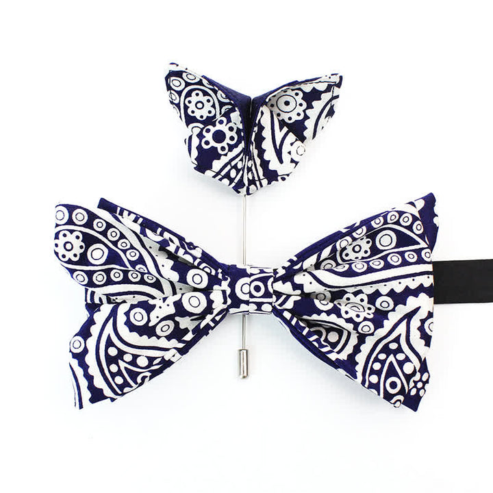 Pajarita para hombre con estampado de lunares en azul marino y blanco de anacardo