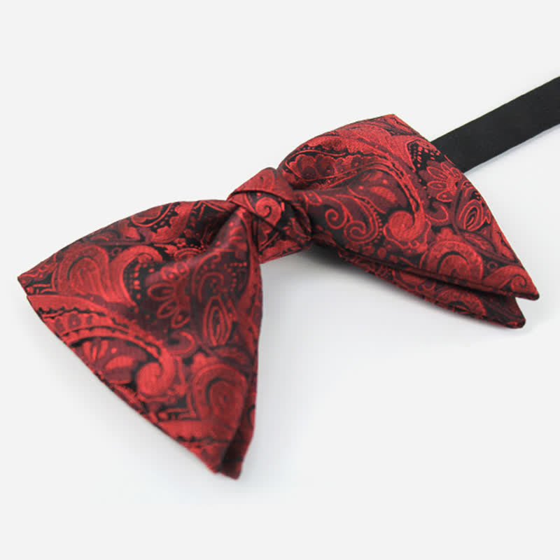 Pajarita elegante estilo británico con estampado de cachemira burdeos para hombre