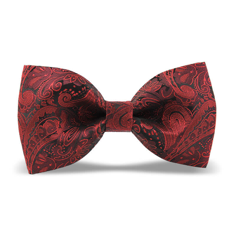 Pajarita elegante estilo británico con estampado de cachemira burdeos para hombre