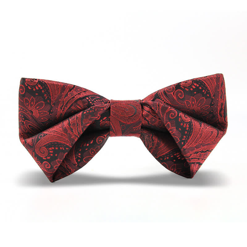 Pajarita elegante estilo británico con estampado de cachemira burdeos para hombre