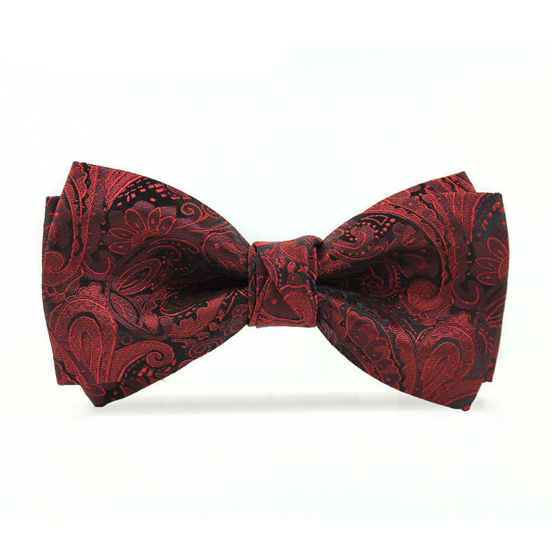 Pajarita elegante estilo británico con estampado de cachemira burdeos para hombre