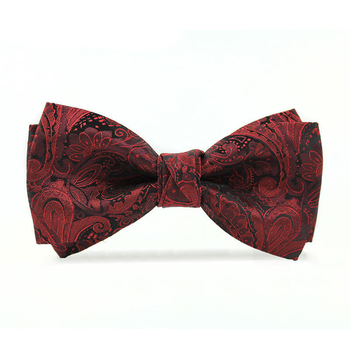 Pajarita elegante estilo británico con estampado de cachemira burdeos para hombre