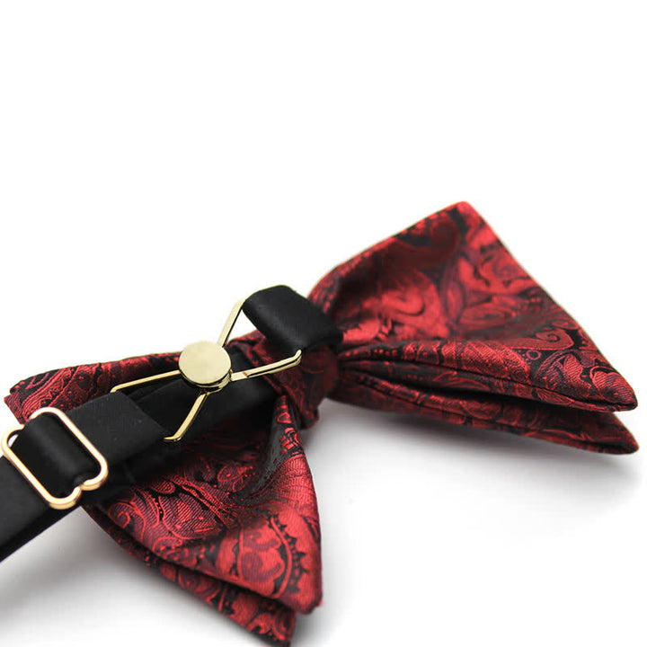 Pajarita elegante estilo británico con estampado de cachemira burdeos para hombre