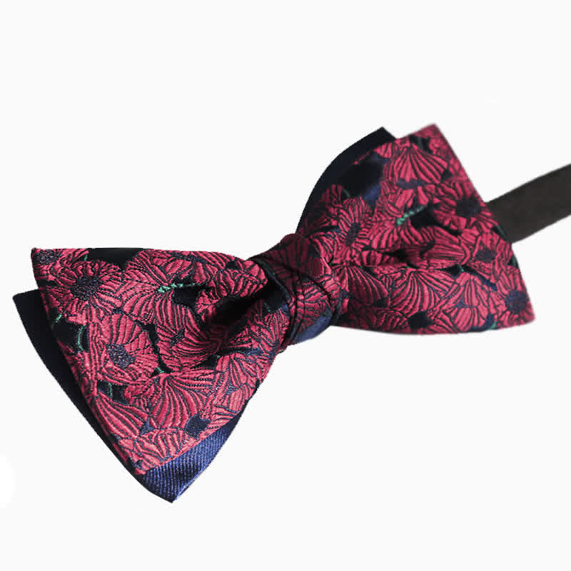 Pajarita con estampado de flores burdeos y azul marino para hombre