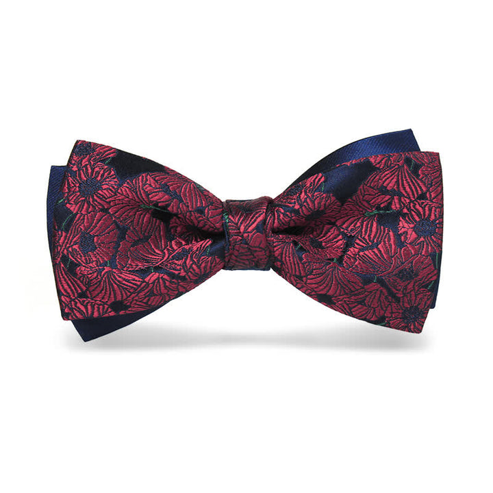 Pajarita con estampado de flores burdeos y azul marino para hombre