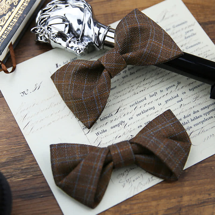 Pajarita de cuadros marrón oscuro estilo británico vintage para hombre