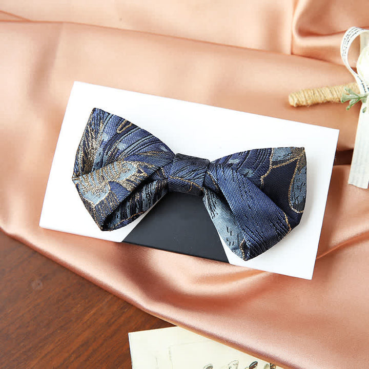 Pajarita de jacquard con estampado floral azul y dorado brillante para hombre