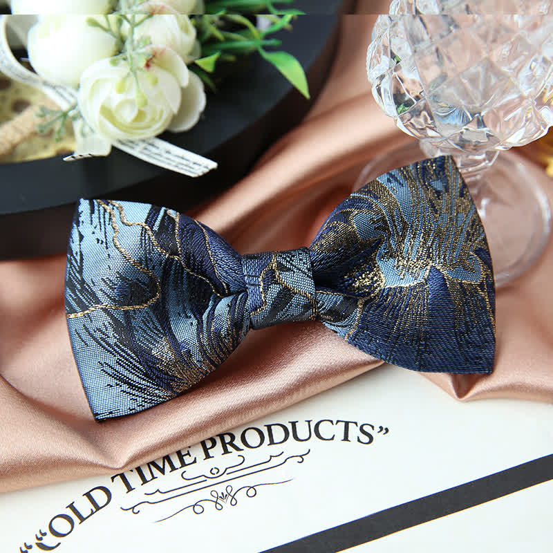 Pajarita de jacquard con estampado floral azul y dorado brillante para hombre