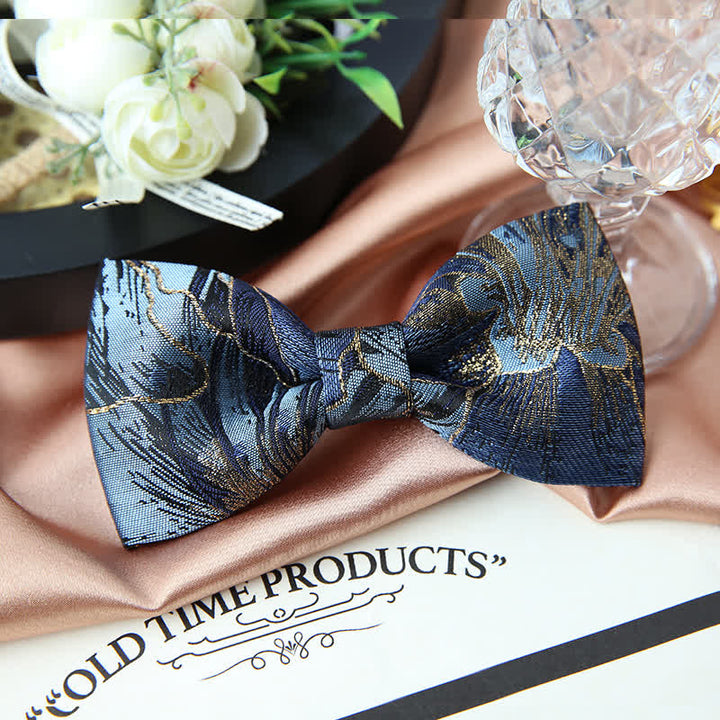 Pajarita de jacquard con estampado floral azul y dorado brillante para hombre