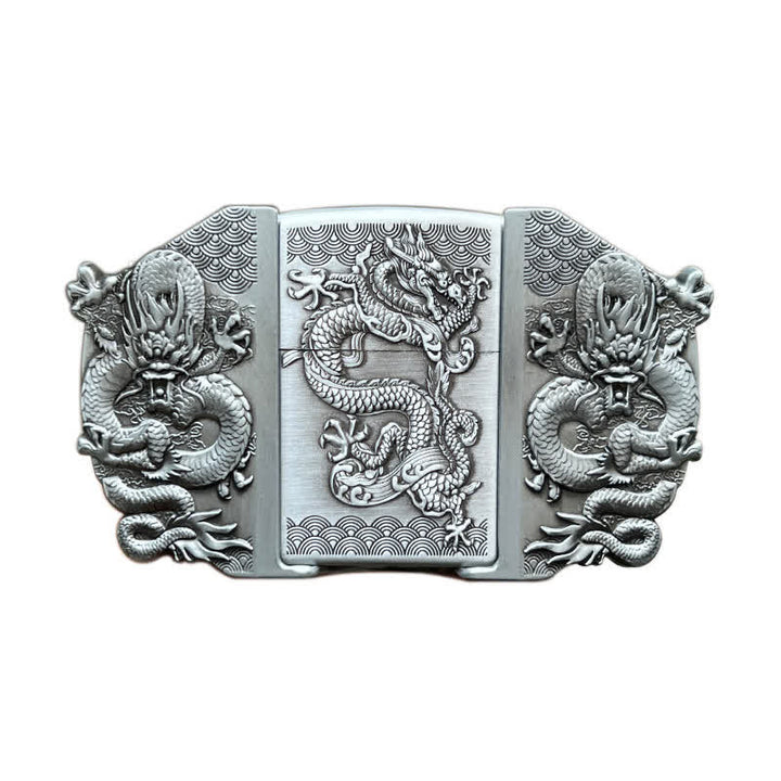 Cinturón de cuero con triple dragón para hombre, hecho a mano, con encendedor oculto
