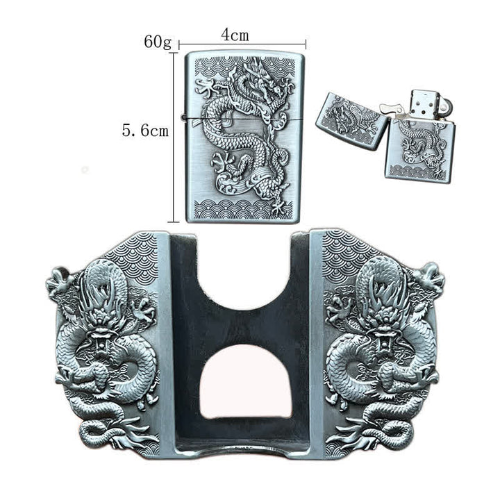 Cinturón de cuero con triple dragón para hombre, hecho a mano, con encendedor oculto