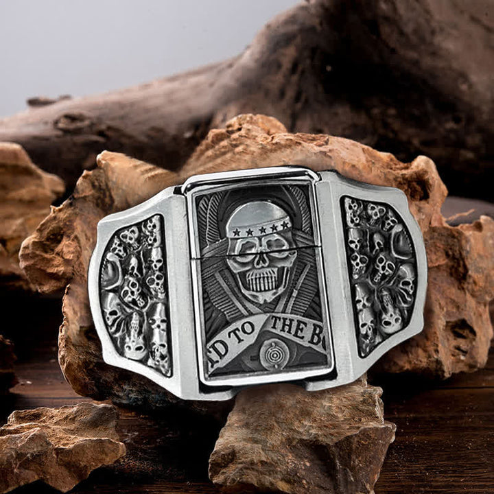 Cinturón de cuero con forma de calavera para hombre con encendedor oculto