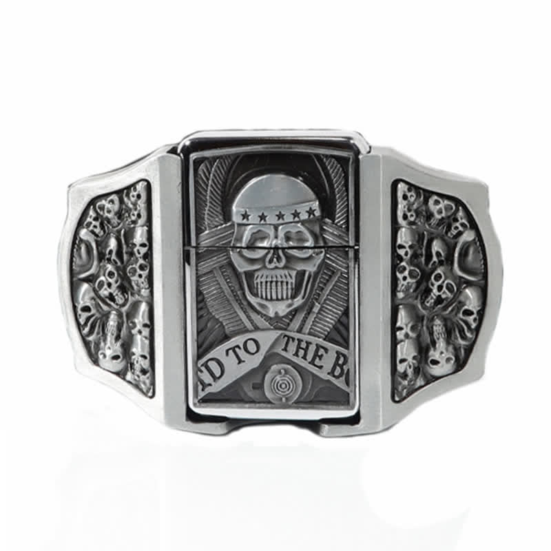 Cinturón de cuero con forma de calavera para hombre con encendedor oculto