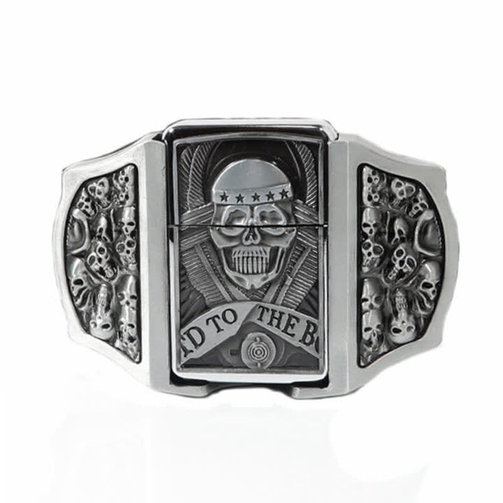 Cinturón de cuero con forma de calavera para hombre con encendedor oculto
