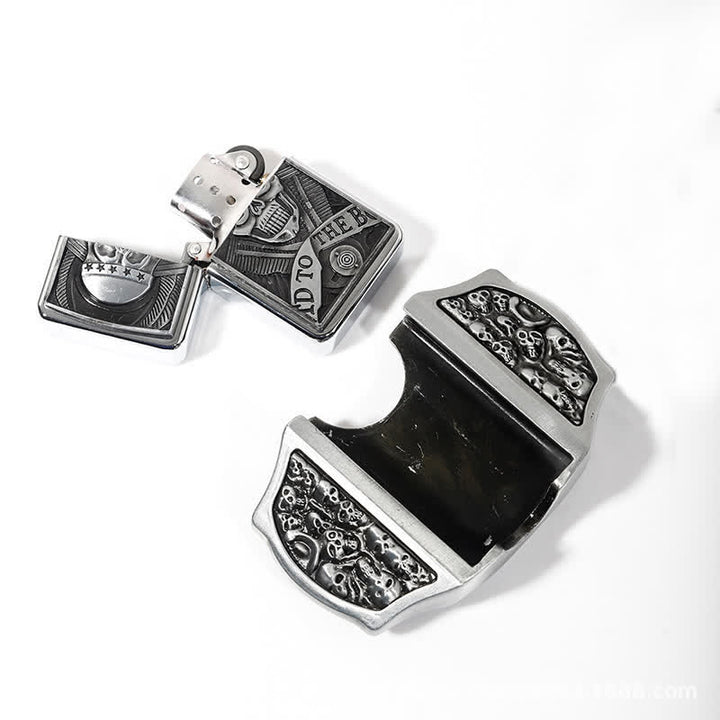 Cinturón de cuero con forma de calavera para hombre con encendedor oculto