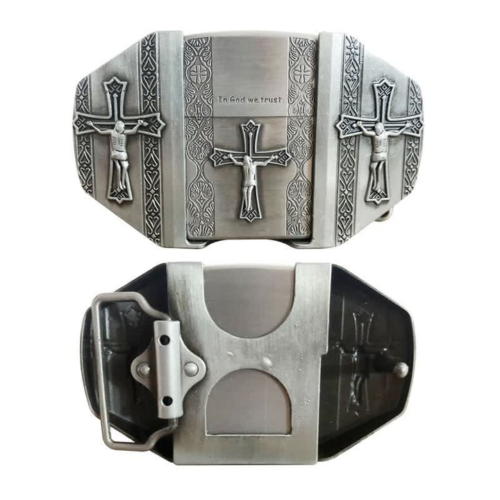 Cinturón de cuero con cruz de Jesús para hombre, hecho a mano, con encendedor oculto