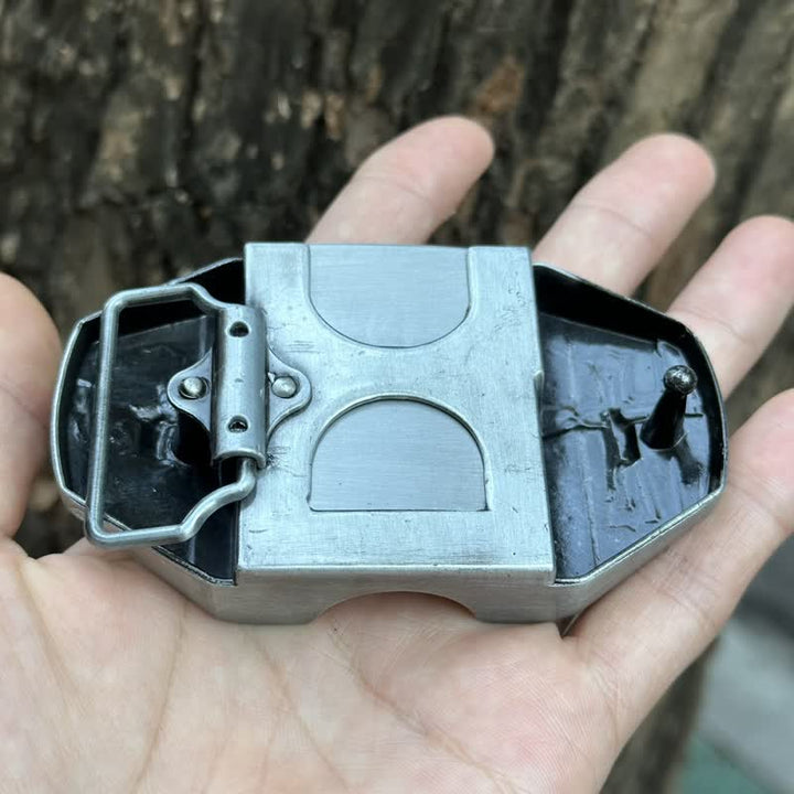 Cinturón de cuero con cruz de Jesús para hombre, hecho a mano, con encendedor oculto