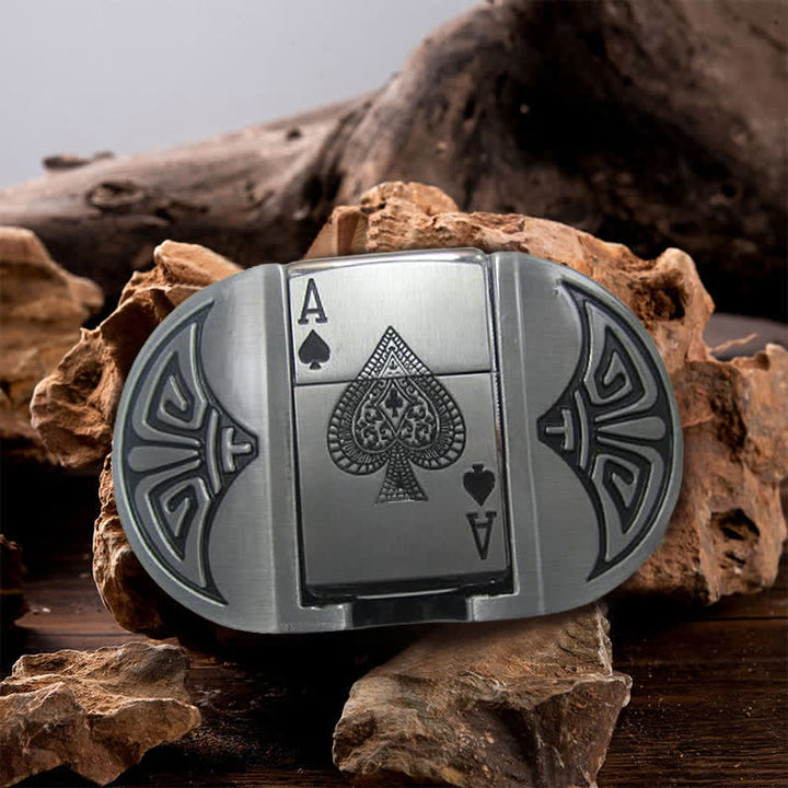 Cinturón de cuero para póquer Lucky ACE para hombre, hecho a mano, con encendedor oculto