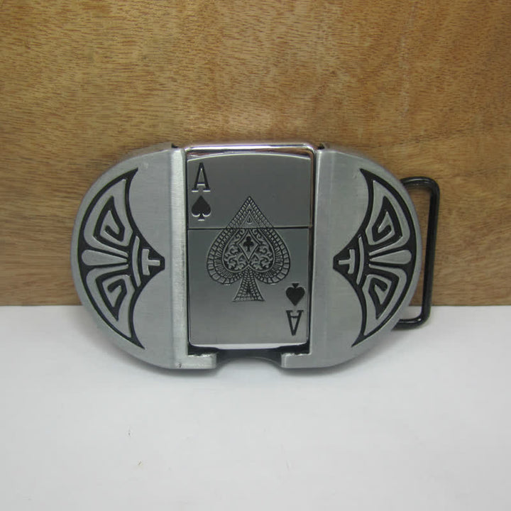 Cinturón de cuero para póquer Lucky ACE para hombre, hecho a mano, con encendedor oculto