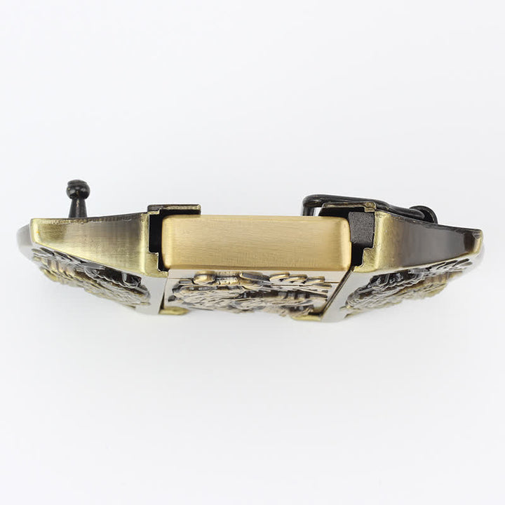 Cinturón de cuero con triple tigre de bronce para hombre con encendedor oculto