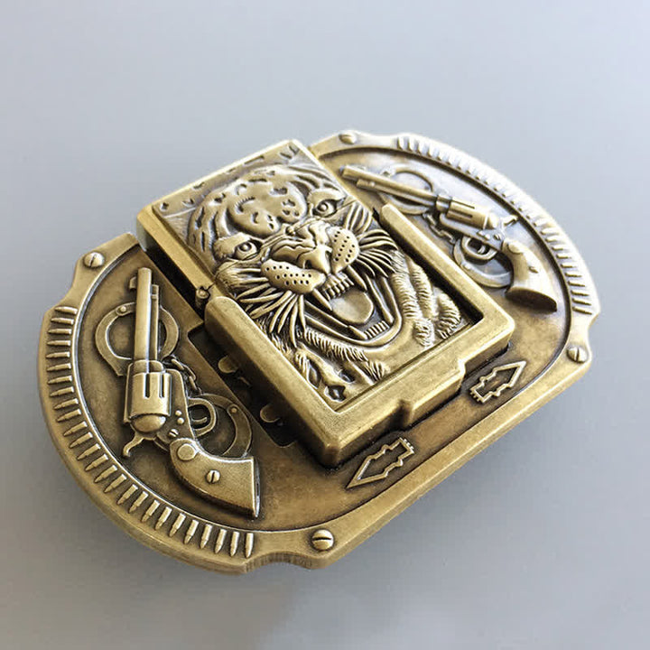 Cinturón de piel de tigre de bronce para hombre con encendedor oculto