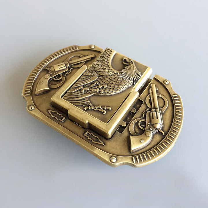 Cinturón de cuero con forma de águila de bronce para hombre, con encendedor oculto, hecho a mano