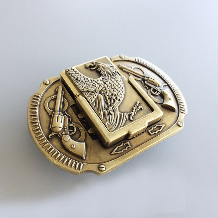 Cinturón de cuero con forma de águila de bronce para hombre, con encendedor oculto, hecho a mano