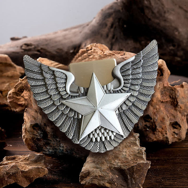 Cinturón de cuero con forma de estrella y alas de ángel para hombre con encendedor oculto