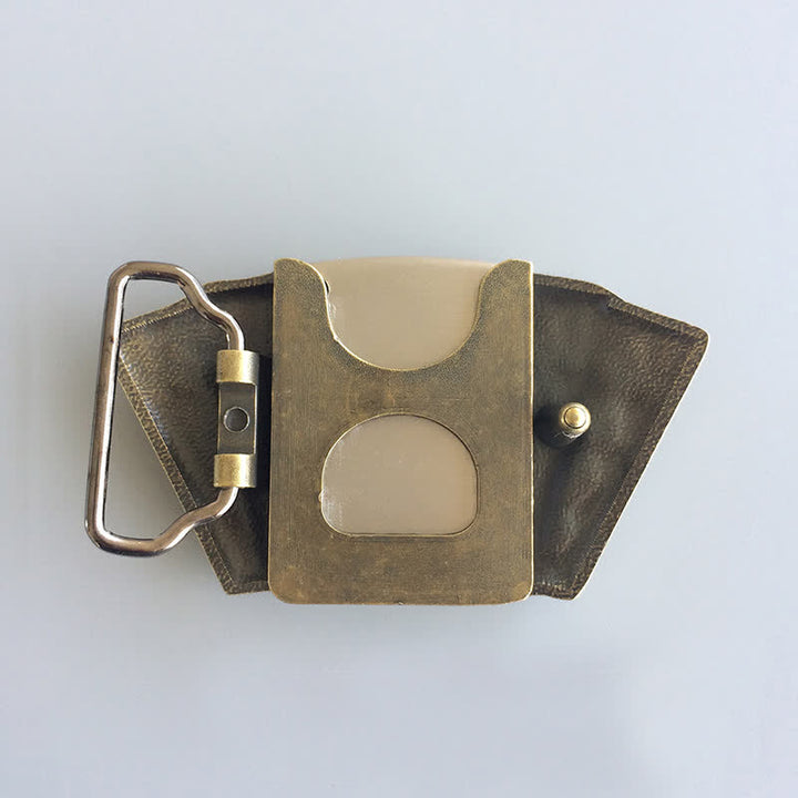 Cinturón de cuero con diseño de escalera real de bronce para hombre con encendedor oculto