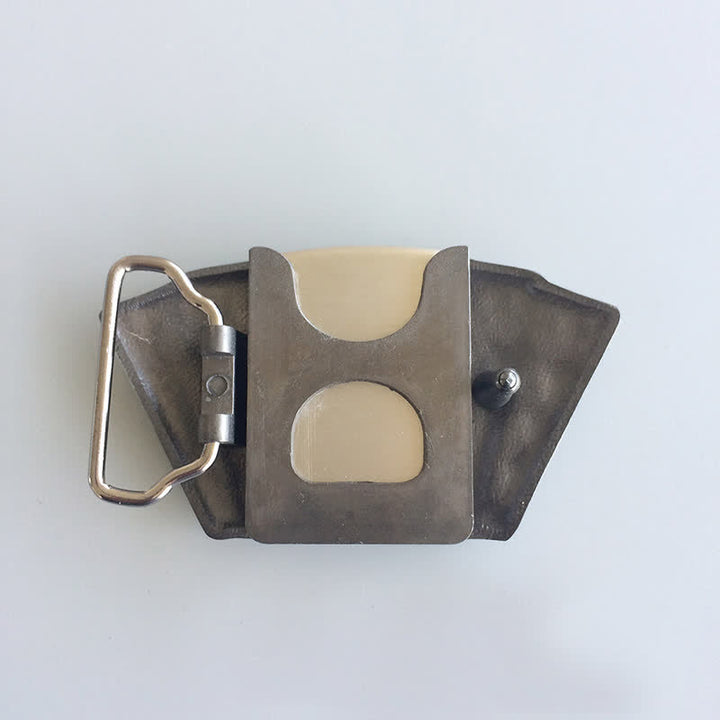 Cinturón de cuero con diseño de escalera real plateado para hombre con encendedor oculto