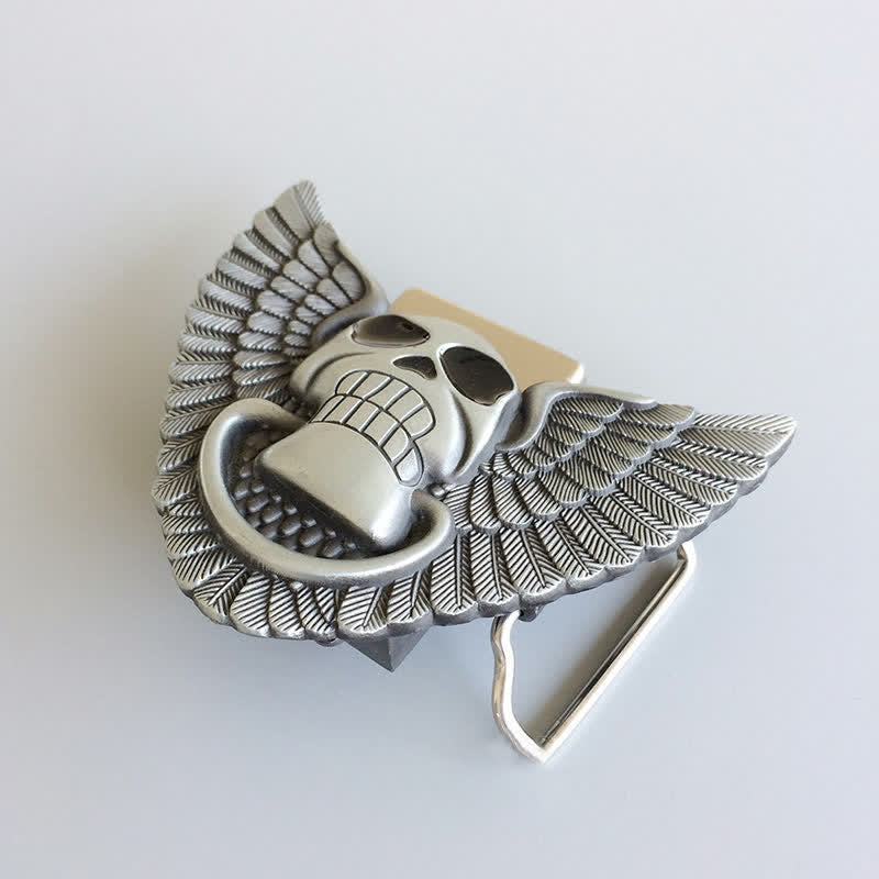Cinturón de cuero con alas de ángel y calavera para hombre, con encendedor oculto, hecho a mano
