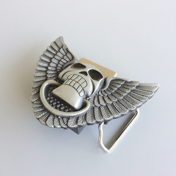 Cinturón de cuero con alas de ángel y calavera para hombre, con encendedor oculto, hecho a mano