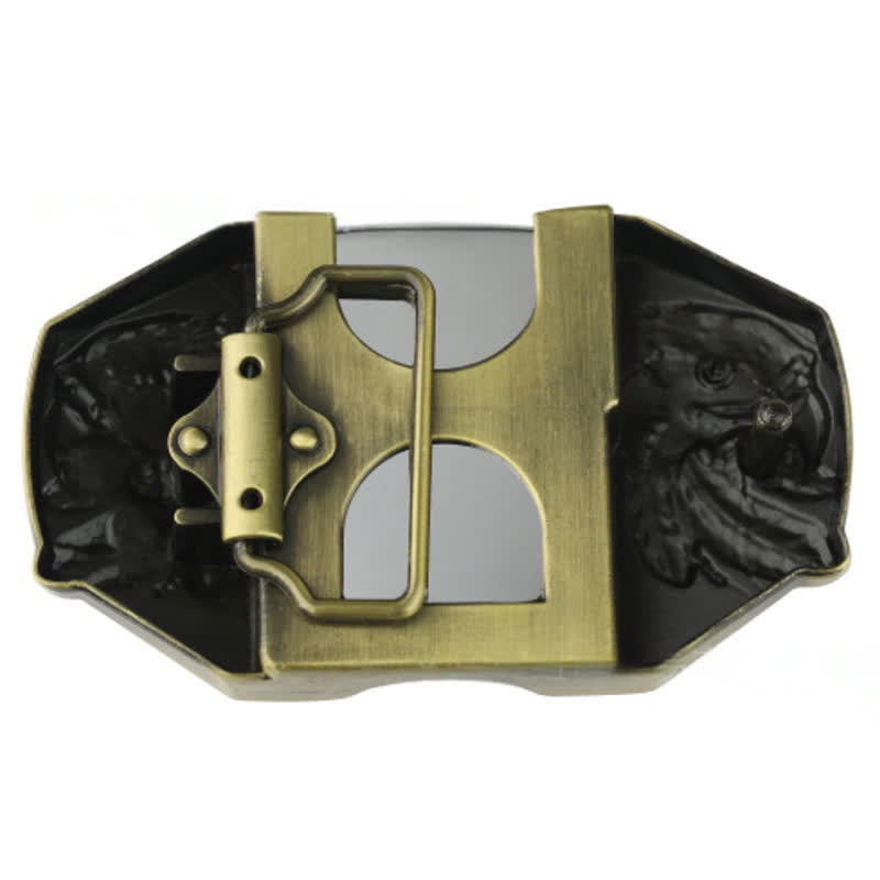 Cinturón de cuero con triple águila de bronce para hombre con encendedor oculto