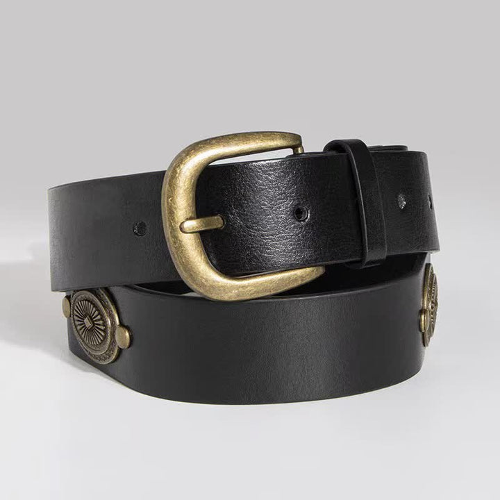 Cinturón de cuero con remaches de concho y decoración de metal para mujer