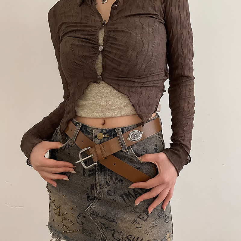 Cinturón de cuero con remaches de concho y decoración de metal para mujer