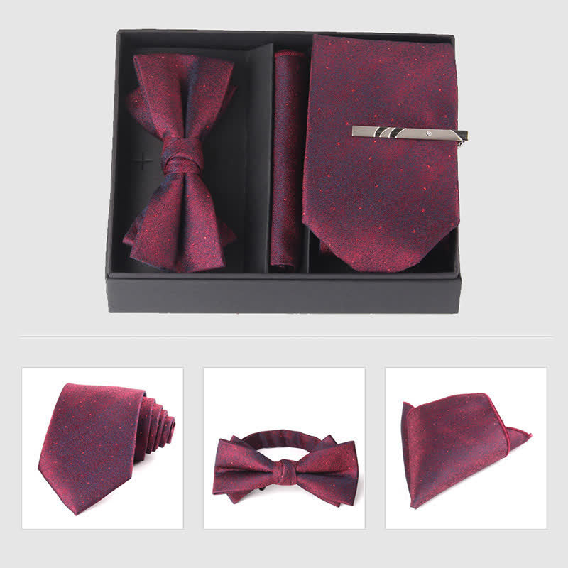 Conjunto de 3 pajaritas cuadradas de bolsillo de color burdeos para hombre