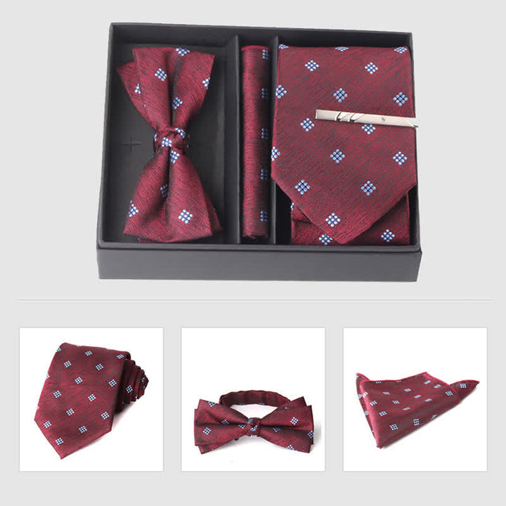 Conjunto de 3 pajaritas cuadradas de bolsillo de color burdeos para hombre
