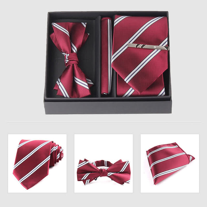 Conjunto de 3 pajaritas cuadradas de bolsillo de color burdeos para hombre