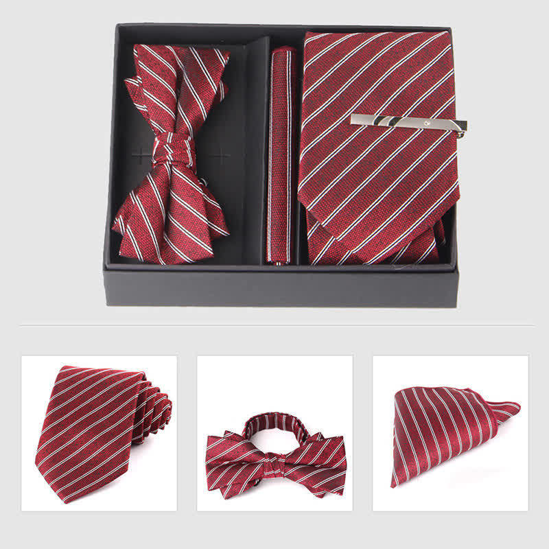 Conjunto de 3 pajaritas cuadradas de bolsillo de color burdeos para hombre