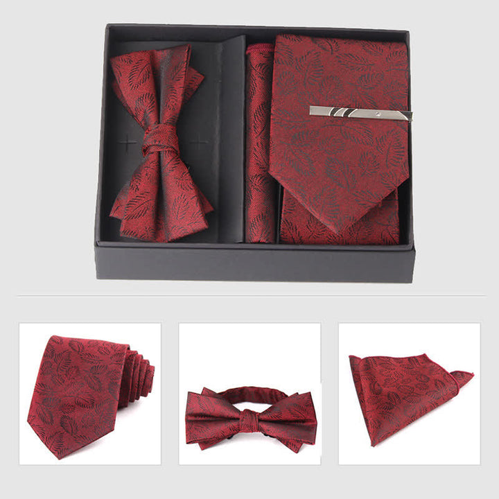 Conjunto de 3 pajaritas cuadradas de bolsillo de color burdeos para hombre