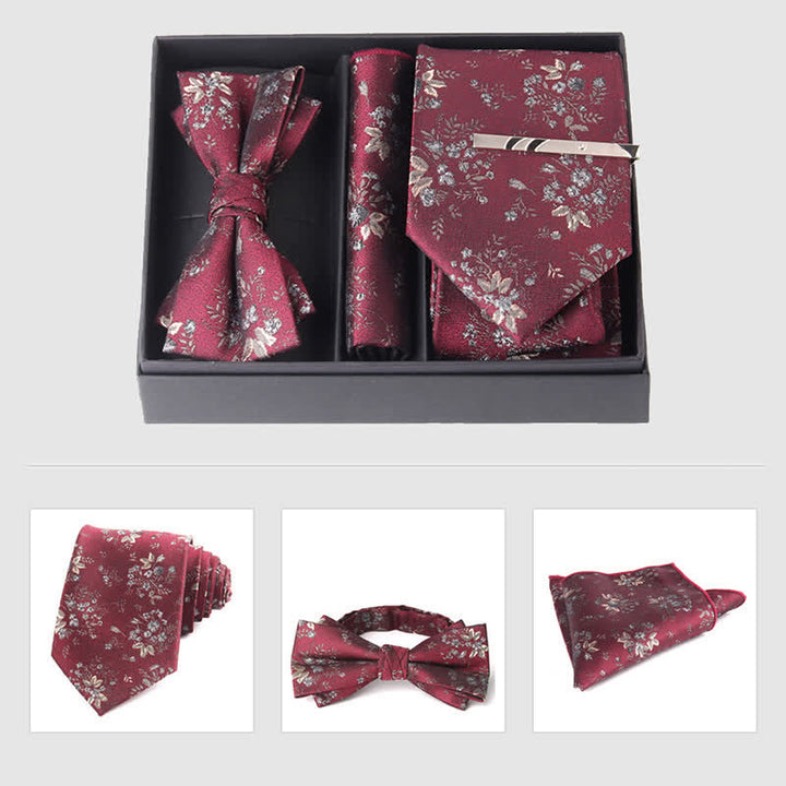 Conjunto de 3 pajaritas cuadradas de bolsillo de color burdeos para hombre