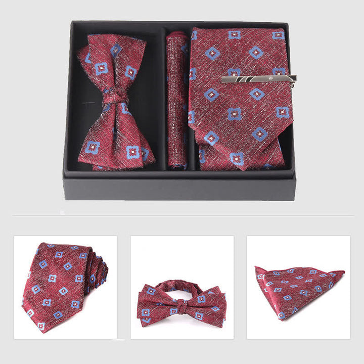 Conjunto de 3 pajaritas cuadradas de bolsillo de color burdeos para hombre