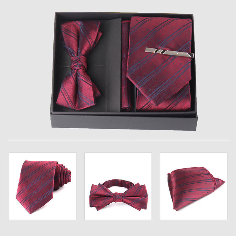 Conjunto de 3 pajaritas cuadradas de bolsillo de color burdeos para hombre