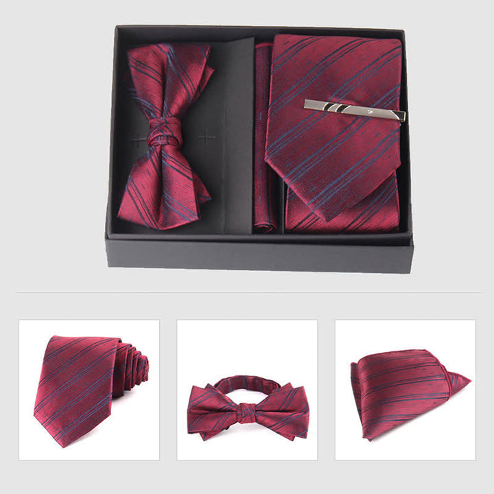 Conjunto de 3 pajaritas cuadradas de bolsillo de color burdeos para hombre