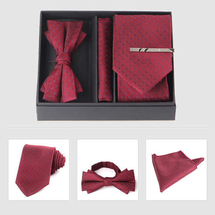 Conjunto de 3 pajaritas cuadradas de bolsillo de color burdeos para hombre