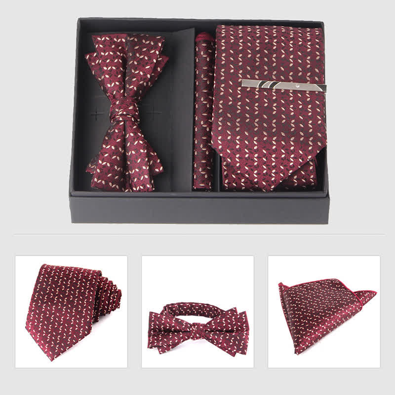 Conjunto de 3 pajaritas cuadradas de bolsillo de color burdeos para hombre