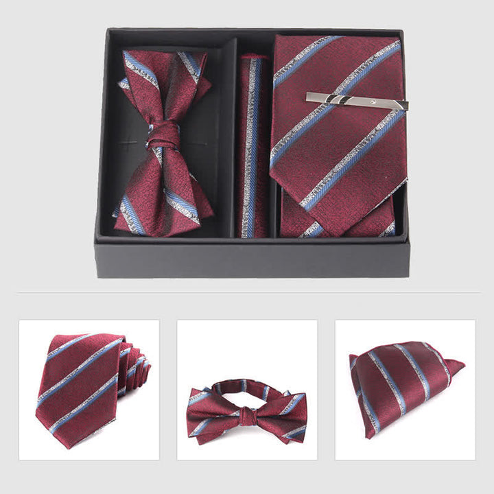 Conjunto de 3 pajaritas cuadradas de bolsillo de color burdeos para hombre
