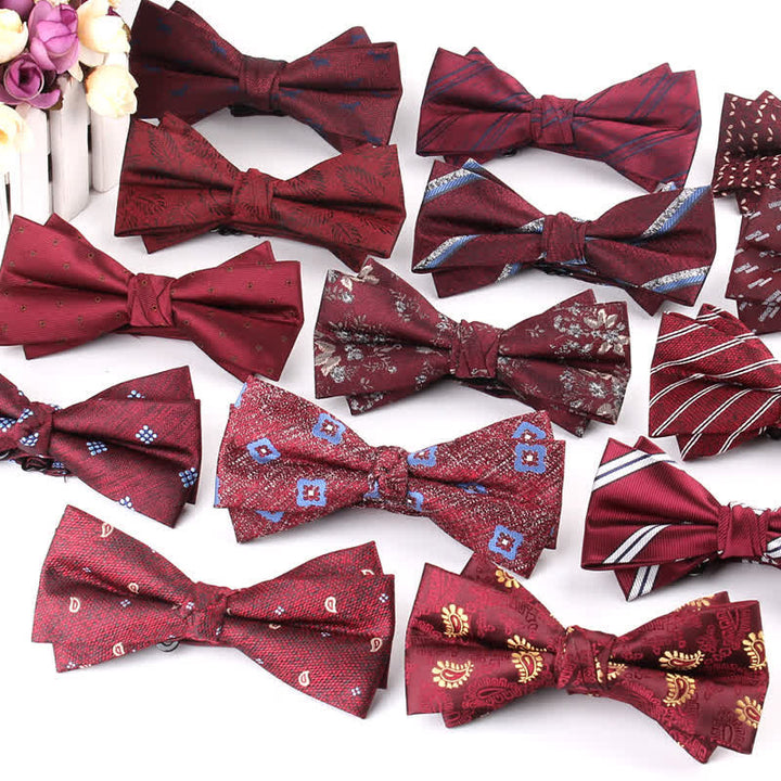 Conjunto de 3 pajaritas cuadradas de bolsillo de color burdeos para hombre