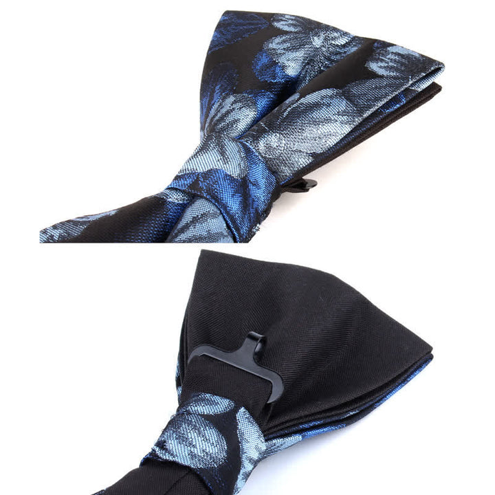 Conjunto de 2 pajaritas cuadradas de bolsillo con estampado floral azul y azul marino para hombre